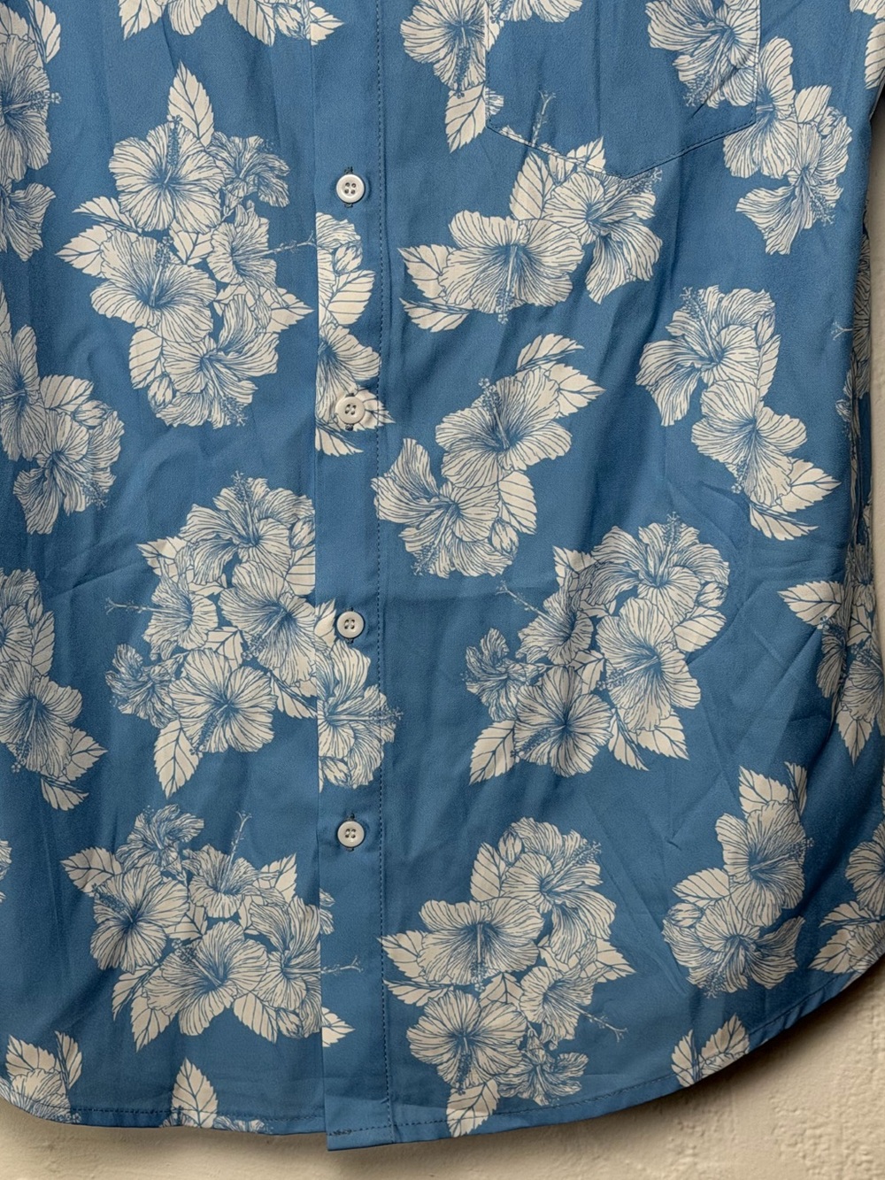 Casual Blue Floral Short-Sleeve Button-Down Shirt -Medium - Picture 5 of 16